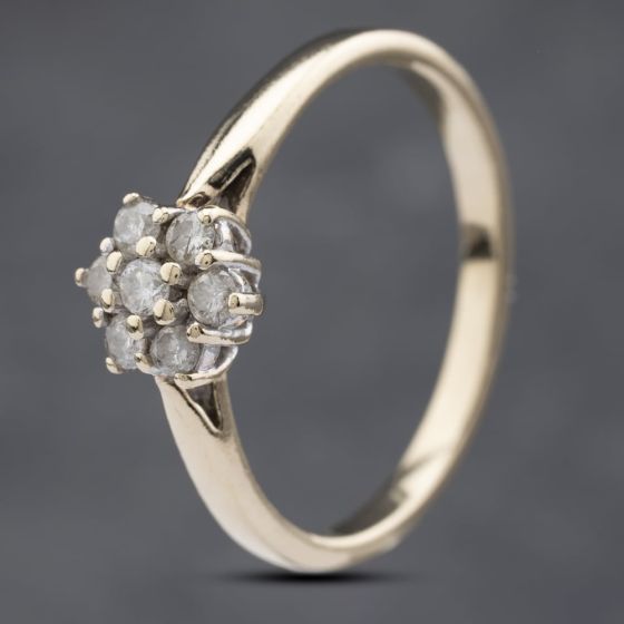 Second Hand 9ct Yellow Gold 0.25ct Brilliant Cut Diamond Cluster Ring 41382572