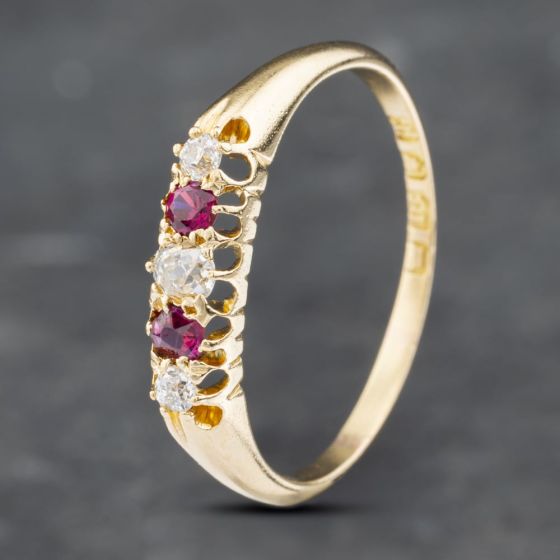 Second Hand 18ct Yellow Gold Ruby & Diamond Half Eternity Ring 41382601