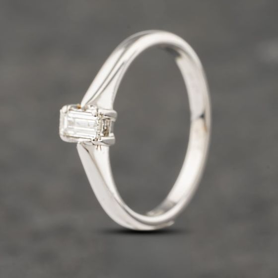 Second Hand 18ct White Gold 0.24ct Emerald Cut ` Diamond Solitaire Ring 41382792
