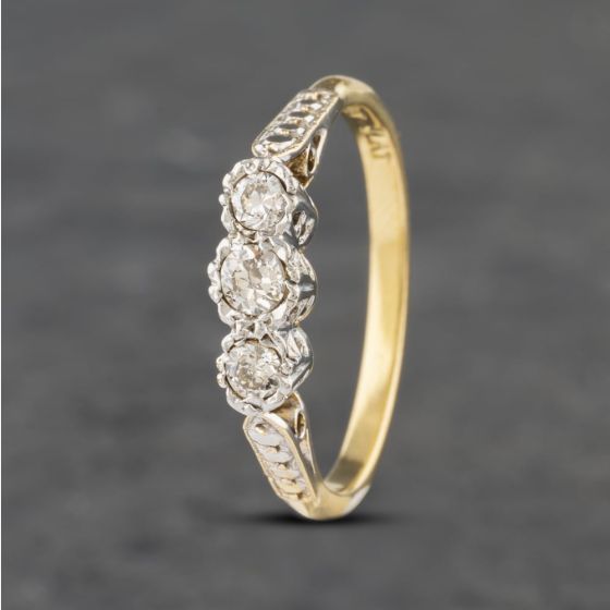 Second Hand Vintage Yellow Gold 0.25ct Brilliant Cut Diamond Platinum Head Three Stone Ring 41382806