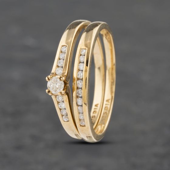 Second Hand 9ct Yellow Gold 0.30ct Brilliant Cut Diamond Channel Set Bridal Set Ring 41382817