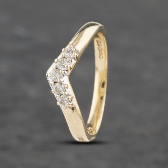 Second Hand 9ct Yellow Gold 0.15ct Brilliant Cut Diamond Five Stone Half Wishbone Ring 41382818