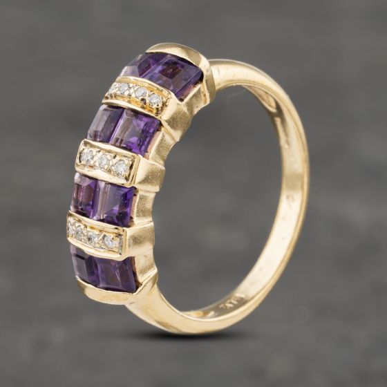 Second Hand 9ct Yellow Gold Amethyst & Diamond Dress Ring 41382881