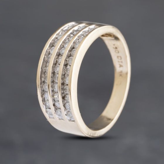 Second Hand 9ct Yellow Gold 0.50ct Brilliant Cut Diamond Three Row Ring 41382900