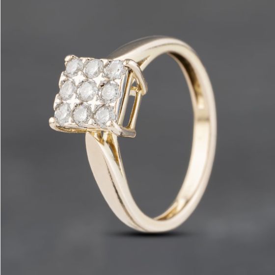 Second Hand 9ct Yellow Gold 0.33ct Brilliant Cut Diamond Cluster Ring 41382917