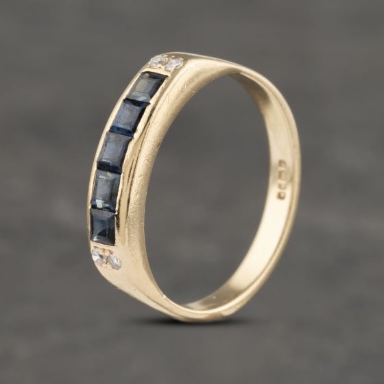 Second Hand 9ct Yellow Gold Sapphire & Diamond Half Eternity Ring 41382988