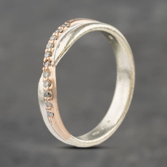 Second Hand 9ct Two Colour Gold 0.11ct Brilliant Cut Diamond Crossover Half Eternity Ring 41383025