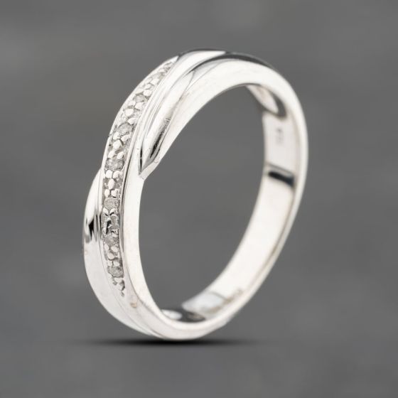 Second Hand 9ct White Gold 0.05ct Brilliant Cut Diamond Crossover Ring 41383027