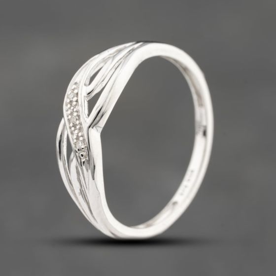 Second Hand 9ct White Gold Brilliant Cut Diamond Wave Dress Ring 41383119