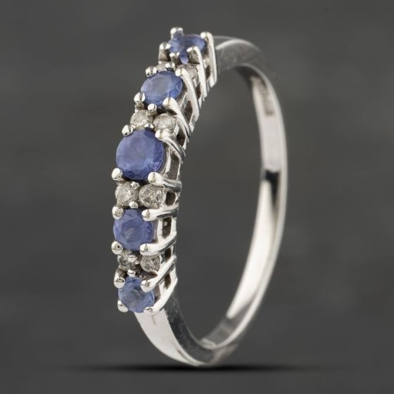 Second Hand 9ct White Gold Tanzanite & Diamond Half Eternity Ring 41383134