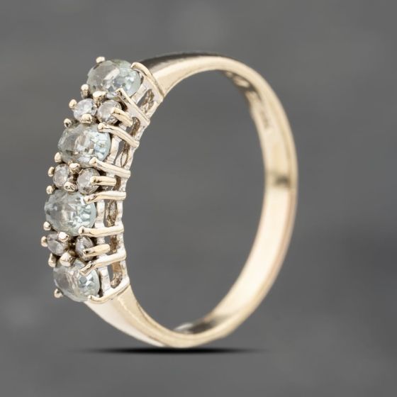 Second Hand 9ct Yellow Gold Green Apatite & Cubic Zirconia Half Eternity Ring 41383162