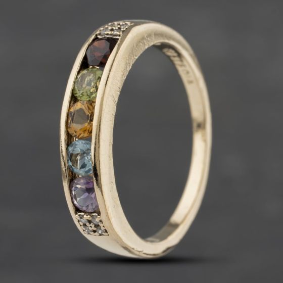 Second Hand 9ct Yellow Gold Amethyst & Blue Topaz Citrine Peridot Garnet Half Eternity Ring 41383169