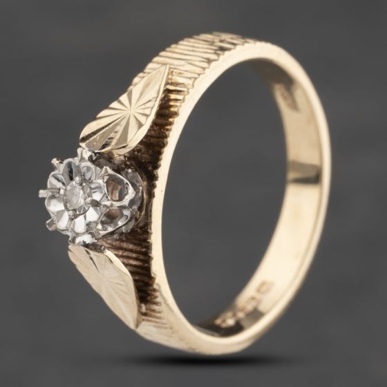 Second Hand 9ct Yellow Gold 0.02ct Diamond Solitaire Ring 41383222