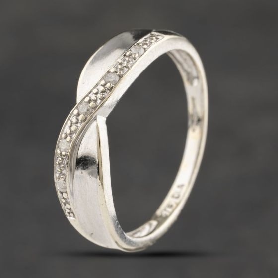 Second Hand 9ct White Gold 0.05ct Diamond Crossover Ring 41383248