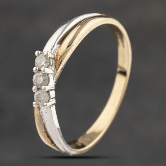 Second Hand 9ct Two Colour Gold Diamond Three Stone Ring 41383263