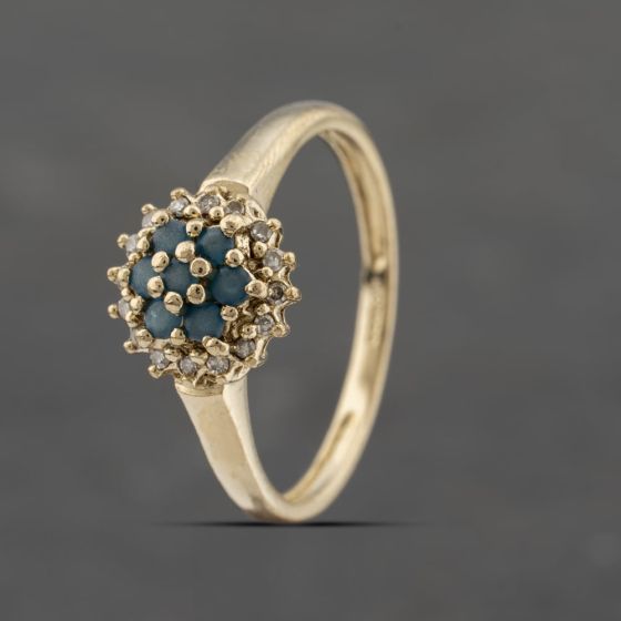 Second Hand 9ct Yellow Gold Apatite & 0.08ct Diamond Round Cluster Ring 41383276