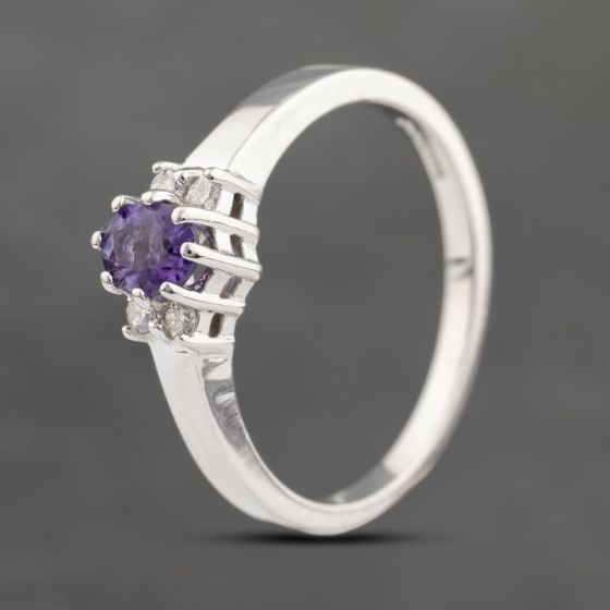 Second Hand 18ct White Gold Amethyst & 0.08ct Diamond Five Stone Ring 41383280