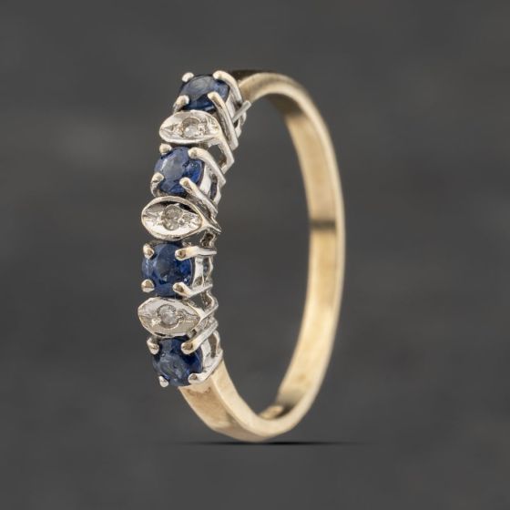Second Hand 9ct Yellow Gold Sapphire & Diamond Half Eternity Ring 41383301