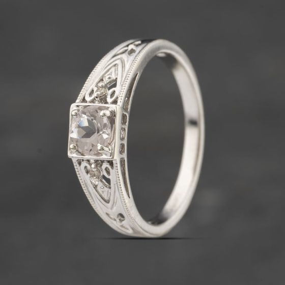 Second Hand 9ct White Gold Amethyst & Diamond Dress Ring 41383308