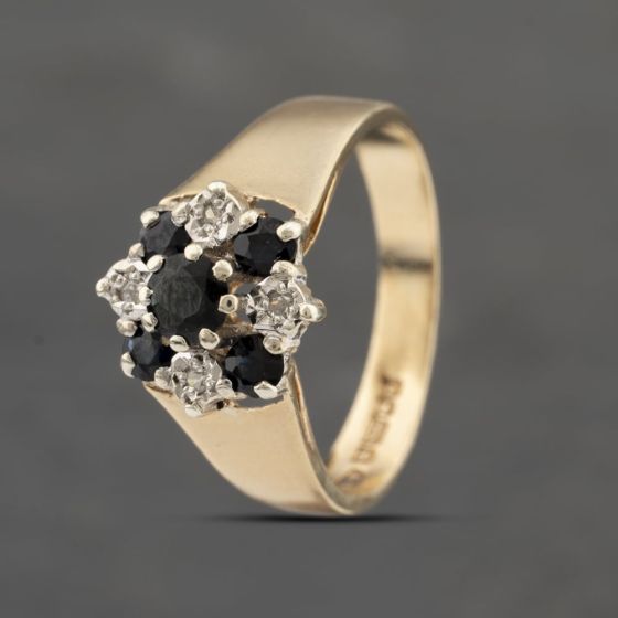 Second Hand 9ct Yellow Gold Sapphire & Diamond Cluster Ring 41383368