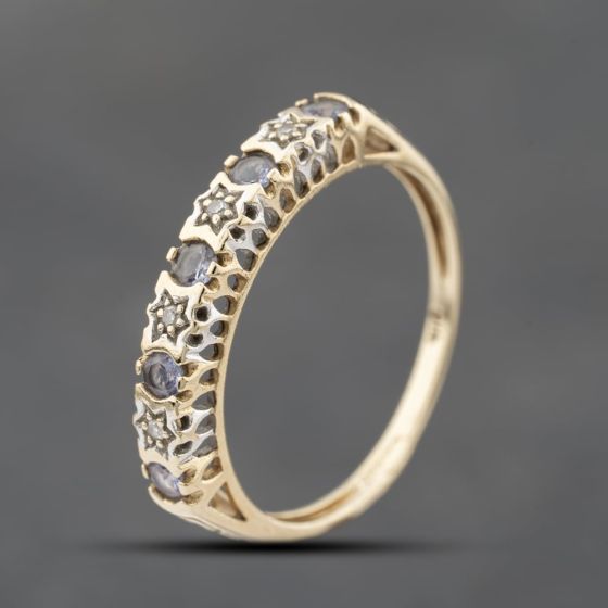 Second Hand 9ct Yellow Gold Lolite & 0.02ct Diamond Half Eternity Ring 41383414