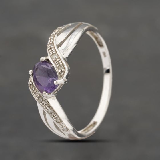 Second Hand 9ct White Gold Amethyst & Diamond Dress Ring 41383415