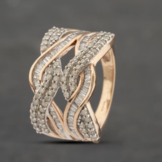 Second Hand 9ct Rose Gold Diamond Double Swirl Dress Ring 41383418
