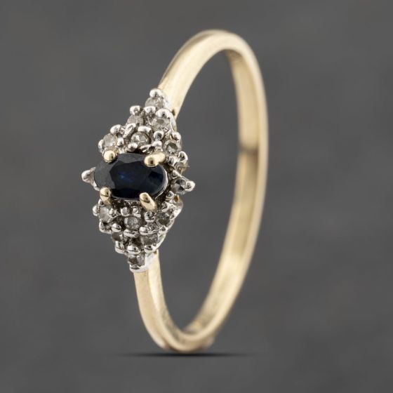 Second Hand 9ct Yellow Gold Sapphire & Diamond Cluster Ring 41383467