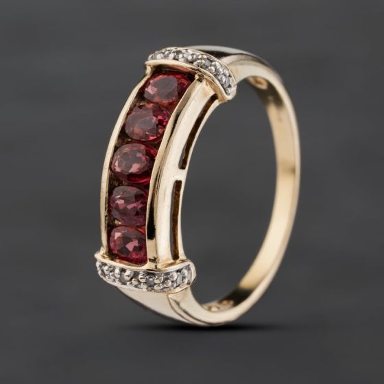 Second Hand 9ct Yellow Gold Ruby & Diamond Dress Ring 41383506
