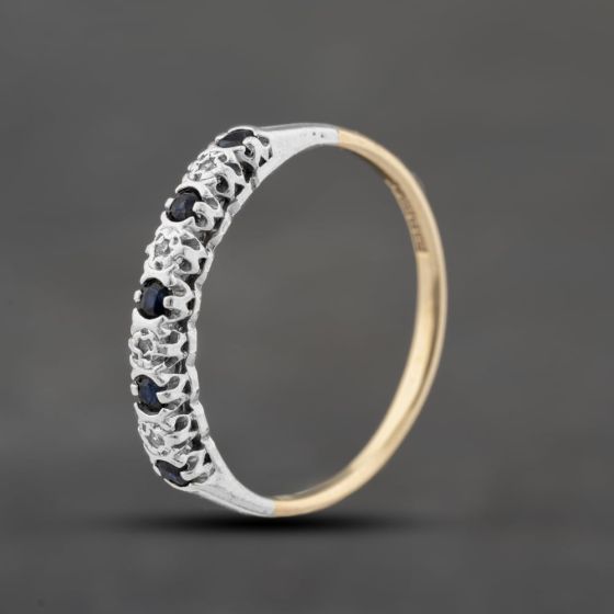 Second Hand 9ct Two Colour Gold Sapphire & 0.04ct Diamond Half Eternity Ring 41383538