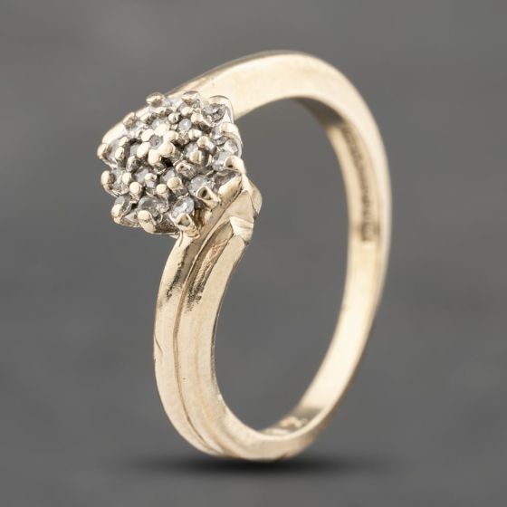 Second Hand 9ct Yellow Gold 0.12ct Diamond Twist Cluster Ring 41383564