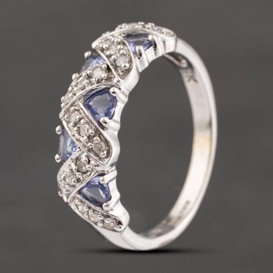 Second Hand 9ct White Gold Tanzanite & Diamond Zig Zag Dress Ring 41383578