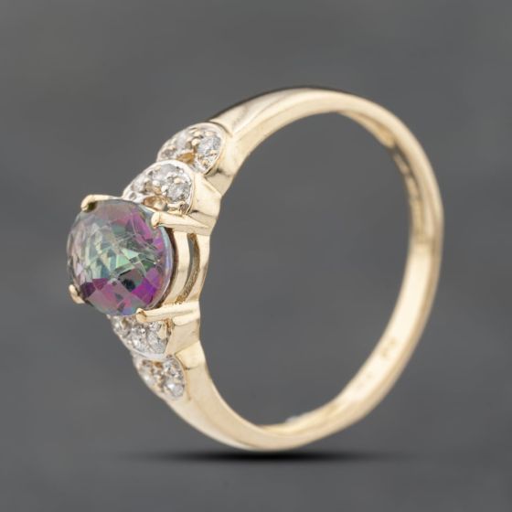Second Hand 14ct Yellow Gold Mystic Topaz & Diamond Dress Ring 41383637