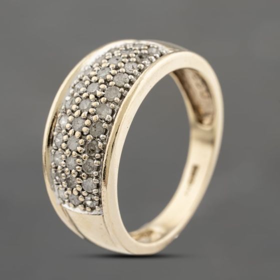 Second Hand 9ct Yellow Gold Diamond Pave Band Ring 41383659