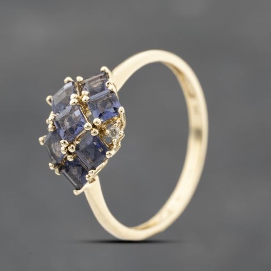Second Hand 9ct Yellow Gold Tanzanite & 0.02ct Diamond Dress Ring 41383671