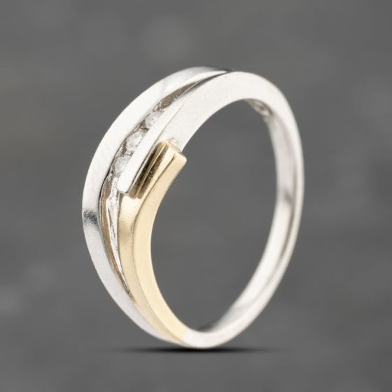 Second Hand 9ct Two Colour Gold 0.06ct Brilliant Cut Diamond Channel Set Fancy Three Stone Ring 41383685