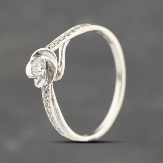 Second Hand 9ct White Gold 0.20ct Brilliant Cut Diamond Shoulder Set Solitaire Ring 41383693