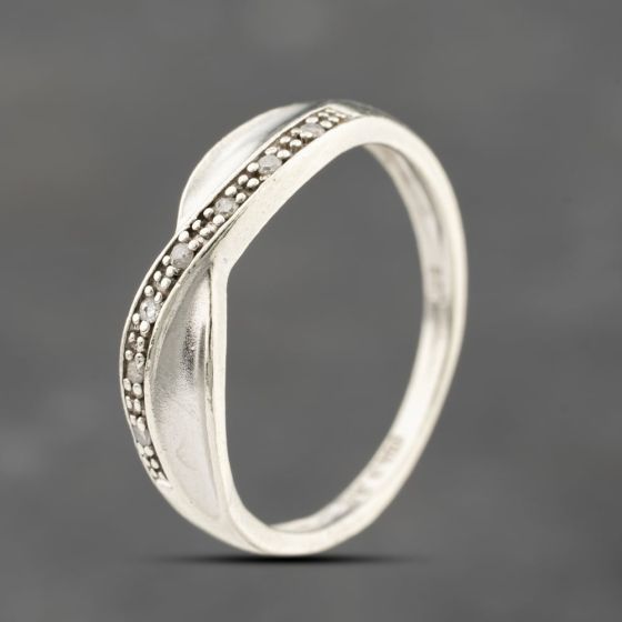 Second Hand 9ct White Gold 0.05ct Brilliant Cut Diamond Crossover Ring 41383700