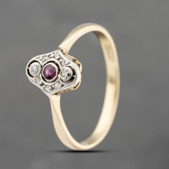 Second Hand Yellow Gold Ruby & Diamond Art Deco Dress Ring 41383735