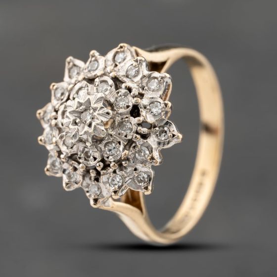 Second Hand 9ct Yellow Gold 0.15ct Brilliant Cut Diamond Round Cluster Ring 41383772