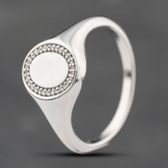 Second Hand 9ct White Gold 0.05ct Diamond Oval Signet Ring 41383790