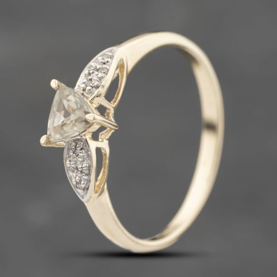 Second Hand 9ct Yellow Gold Green Topaz & 0.06ct Diamond Dress Ring 41383792