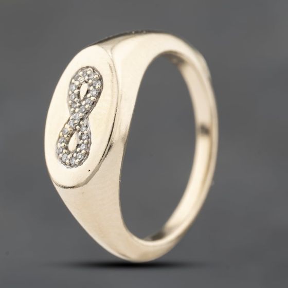 Second Hand 9ct Yellow Gold 0.03ct Brilliant Cut Diamond Infinity Signet Ring 41383797