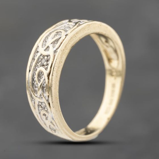 Second Hand 9ct Two Colour Gold 0.05ct Brilliant Cut Diamond Celtic Signet Ring 41383798