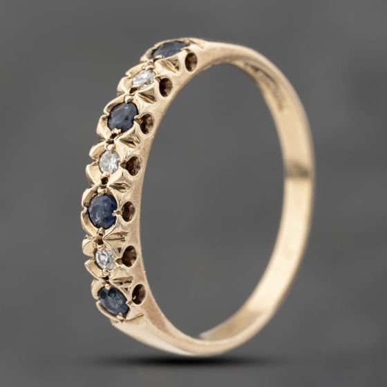 Second Hand 9ct Yellow Gold Sapphire & Diamond Seven Stone Half Eternity Ring 41383815