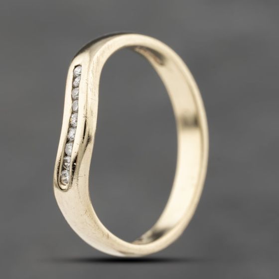 Second Hand 9ct Yellow Gold 0.10ct Brilliant Cut Diamond Channel Set Wishbone Ring 41383827
