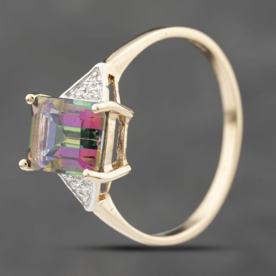 Second Hand 9ct Yellow Gold Mystic Topaz & Brilliant Cut Diamond Dress Ring 41383832