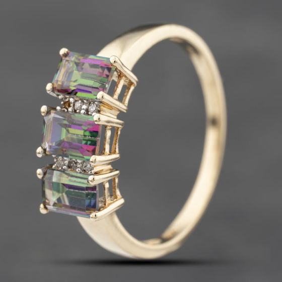 Second Hand 9ct Yellow Gold Mystic Topaz & Brilliant Cut Diamond Dress Ring 41383833