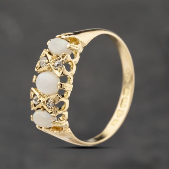 Second Hand Vintage 18ct Yellow Gold Opal & Diamond Dress Ring 41383860