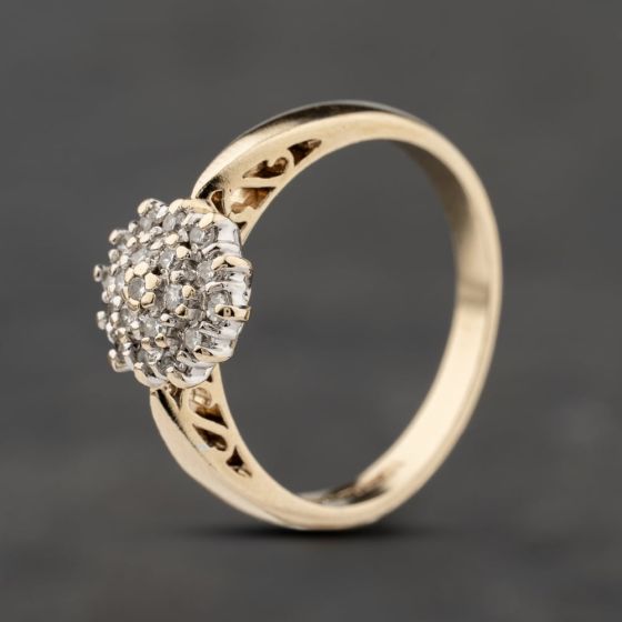 Second Hand 9ct Yellow Gold 0.18ct Brilliant Cut Diamond Round Cluster Ring 41383865